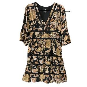 Grange Womens Dress Size 8 Black Flowers Tired Ruffle ‎ Paisley Boho France